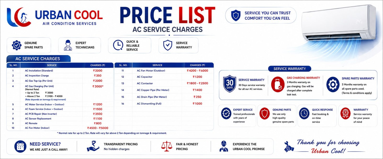 UrbanCool Pricing List